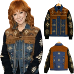 The Voice Reba McEntire Embroidered Suede Denim Jacket - Image 3